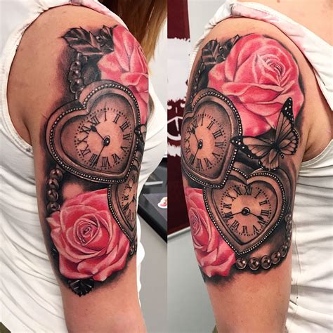 clock tattoo on chest|men's heart clock tattoo.